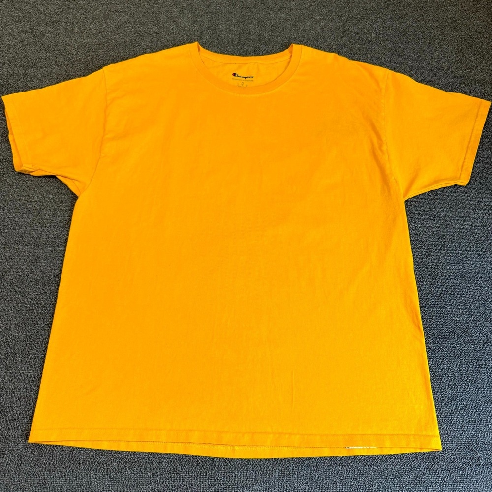Champion T Shirt Mens XL Yellow Short Sleeve Casual Crew Neck Logo Pullover